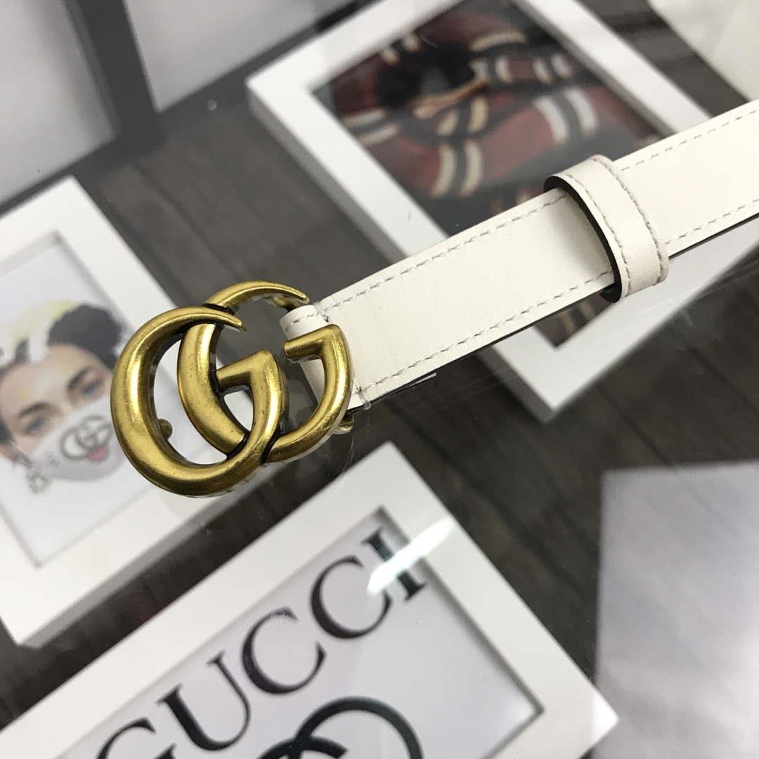 Gucci Women Men’s Leather Belt with Double G Buckle 20MM G19168 White