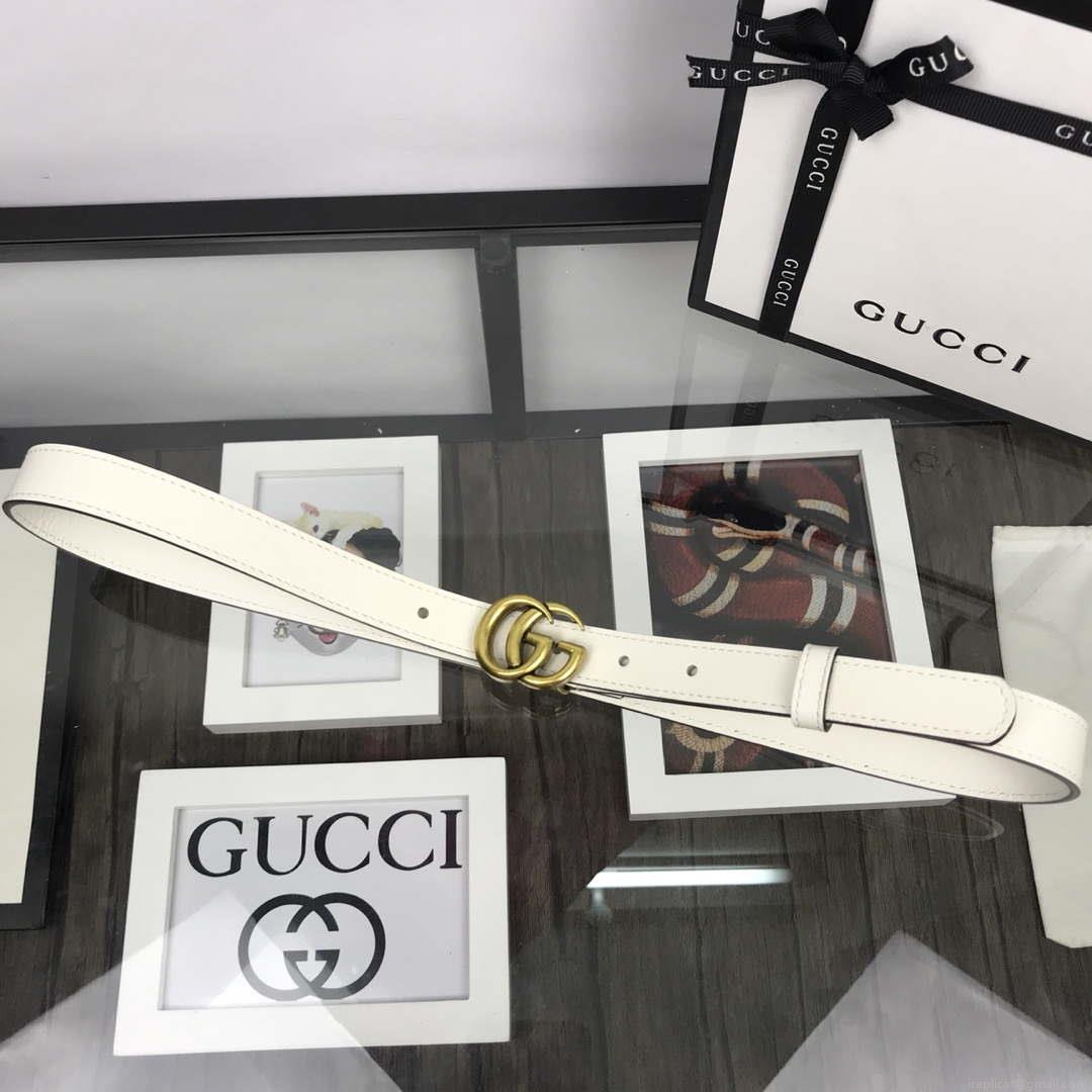Gucci Women Men’s Leather Belt with Double G Buckle 20MM G19168 White