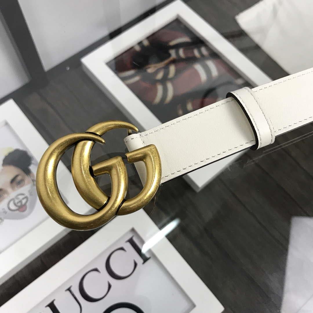 Gucci Women Men’s Leather Belt with Double G Buckle 40MM G19169 White