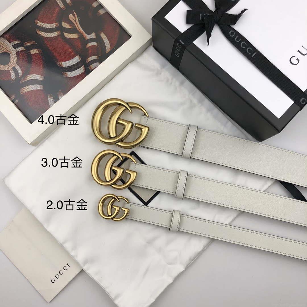 Gucci Women Men’s Leather Belt with Double G Buckle 40MM G19169 White