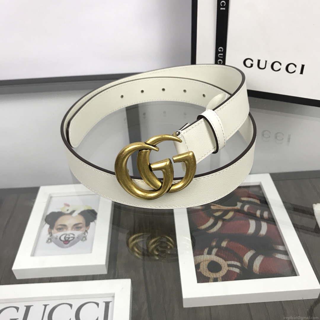 Gucci Women Men’s Leather Belt with Double G Buckle 40MM G19169 White