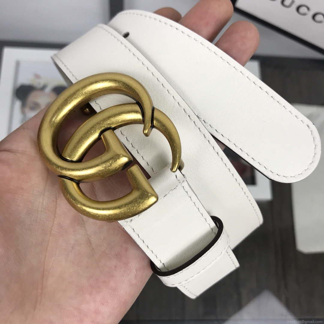 Gucci Women Men’s Leather Belt with Double G Buckle 40MM G19169 White