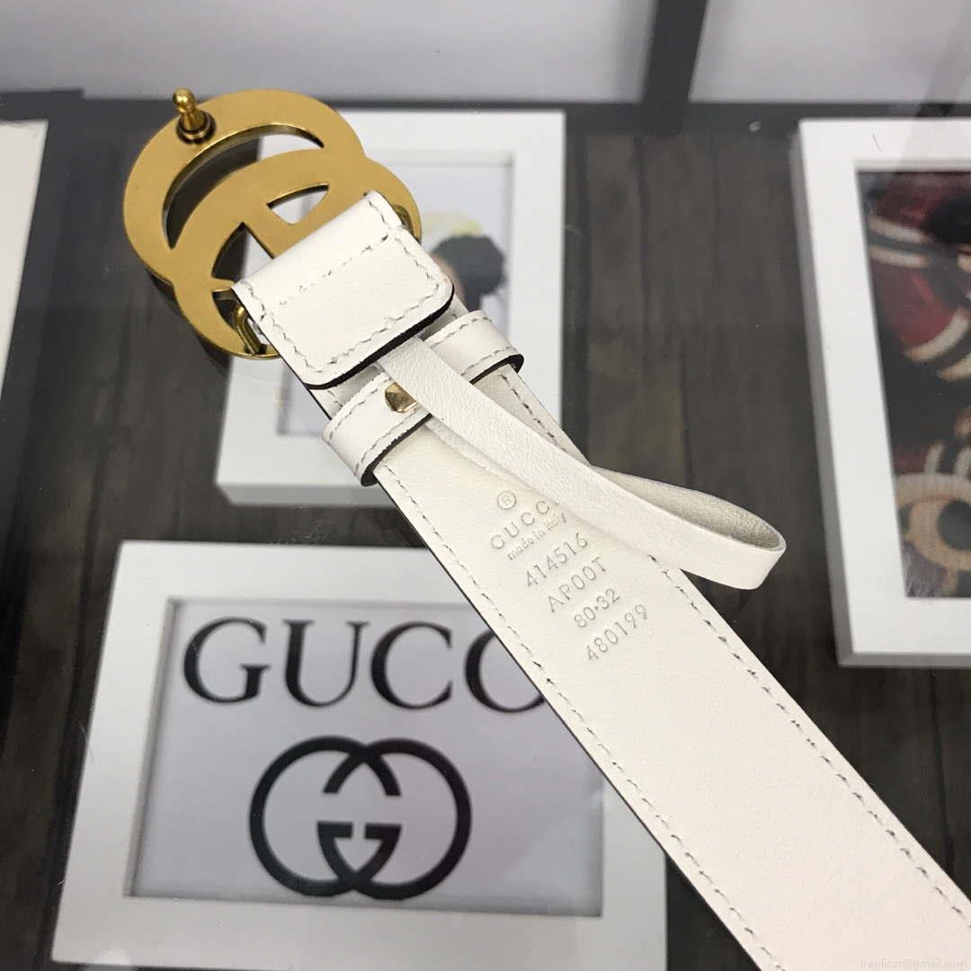 Gucci Women Men’s Leather Belt with Double G Buckle 40MM G19169 White