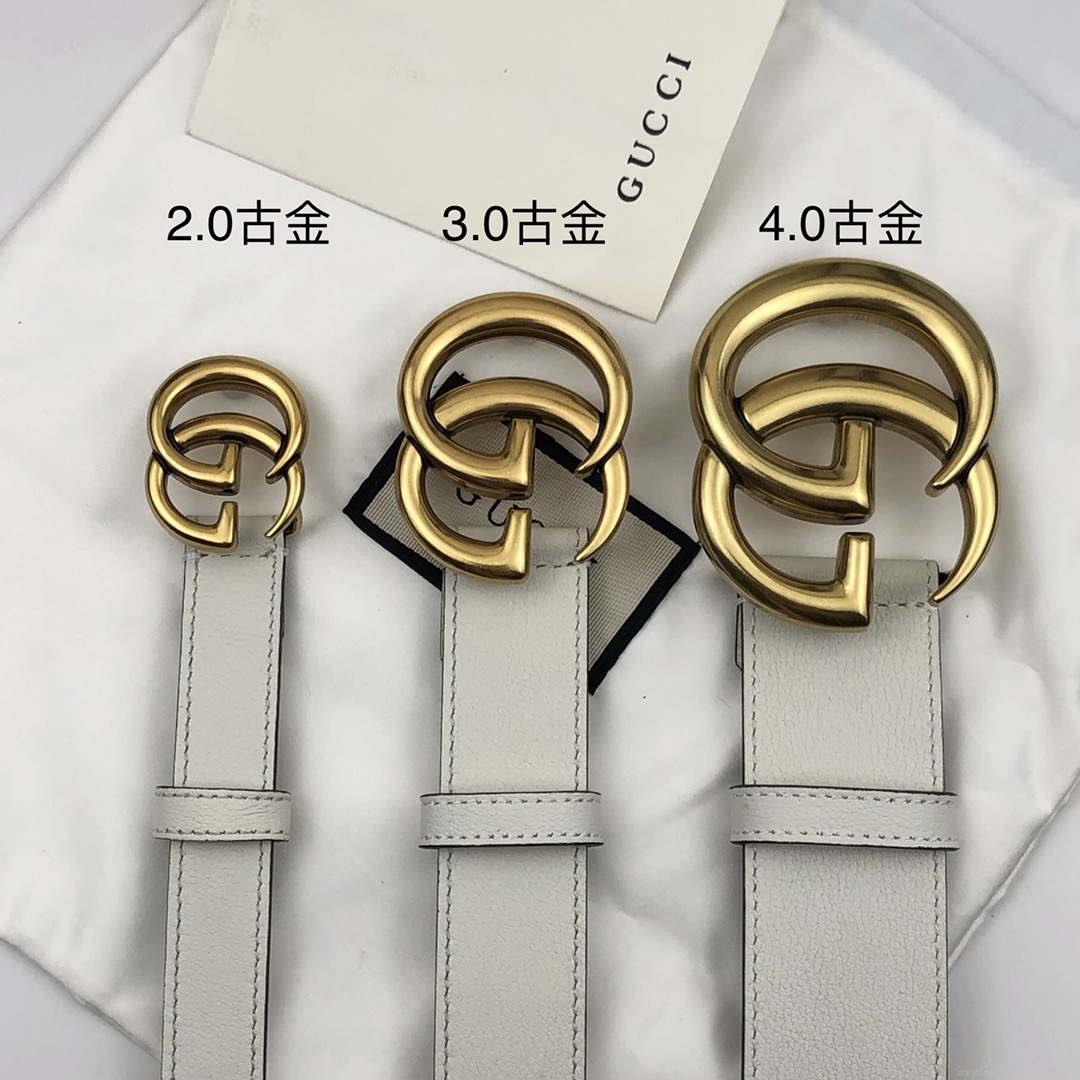 Gucci Women Men’s Leather Belt with Double G Buckle 40MM G19169 White