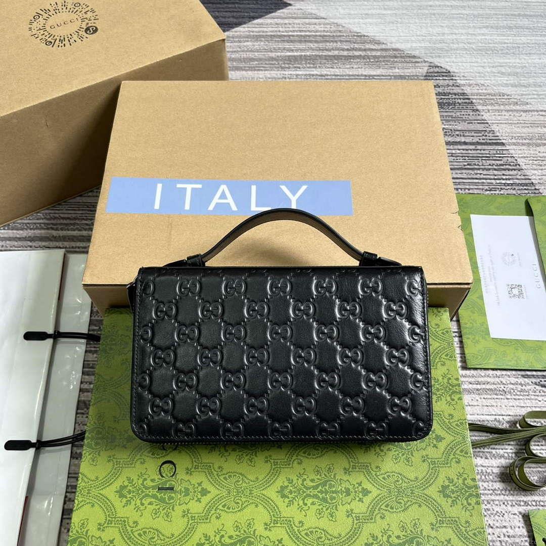 Gucci 395474 Guccissima Leather Zip Around Case Black