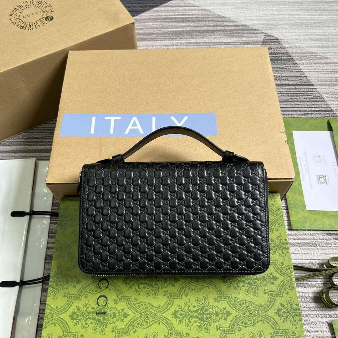 Gucci 449246 Gucci Sima Leather Zip Around Case Black