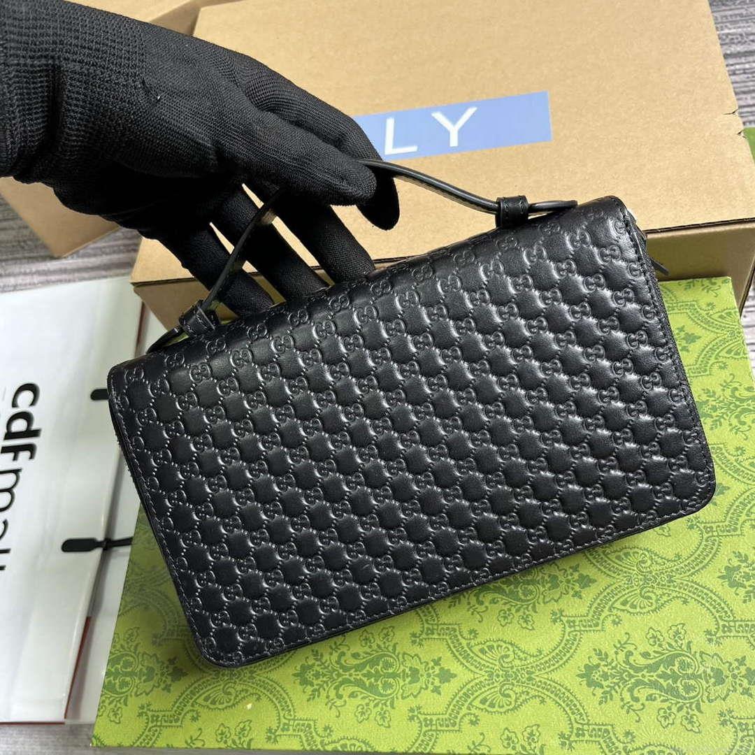 Gucci 449246 Gucci Sima Leather Zip Around Case Black