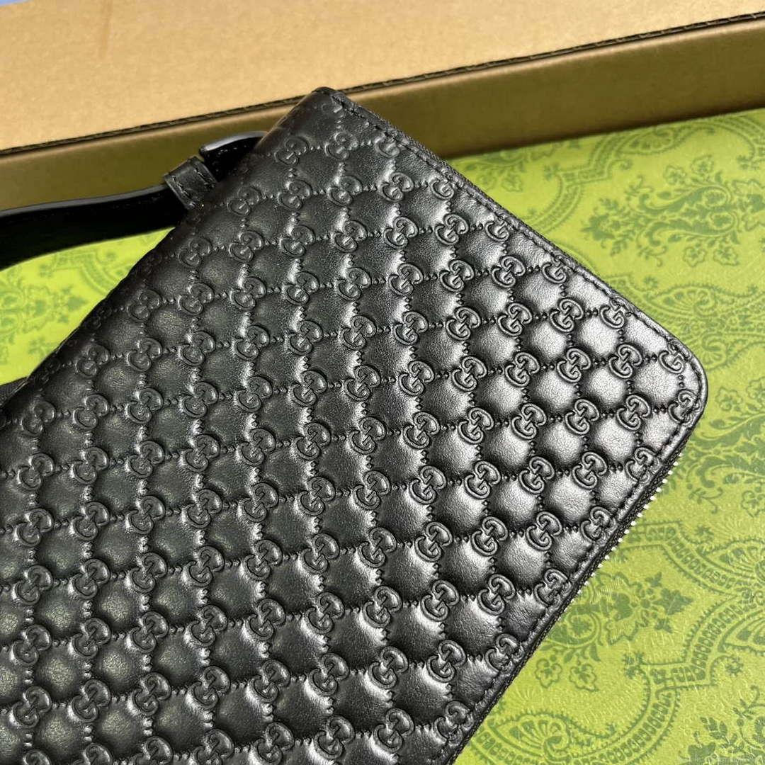 Gucci 449246 Gucci Sima Leather Zip Around Case Black