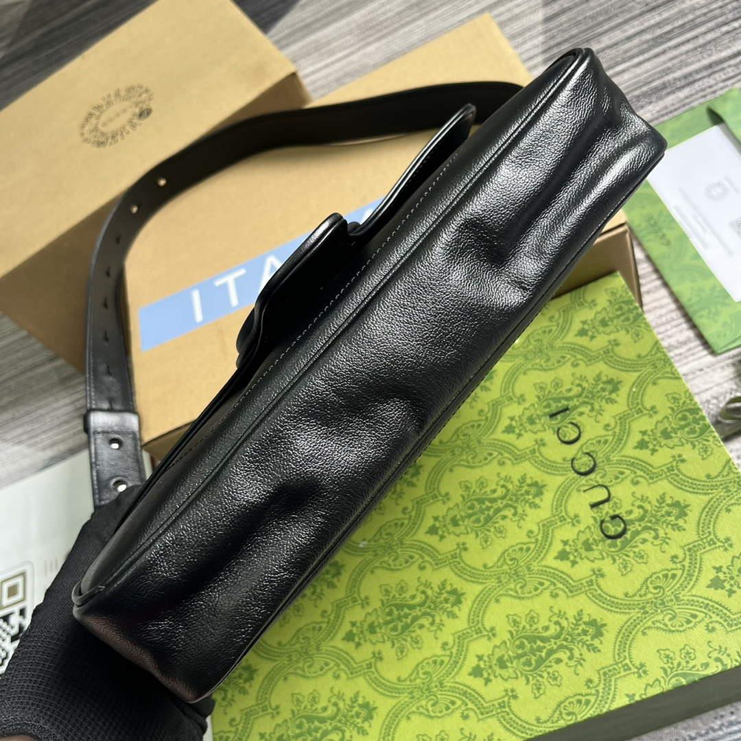Gucci ‎767226 Aphrodite Small Shoulder Bag Black soft leather