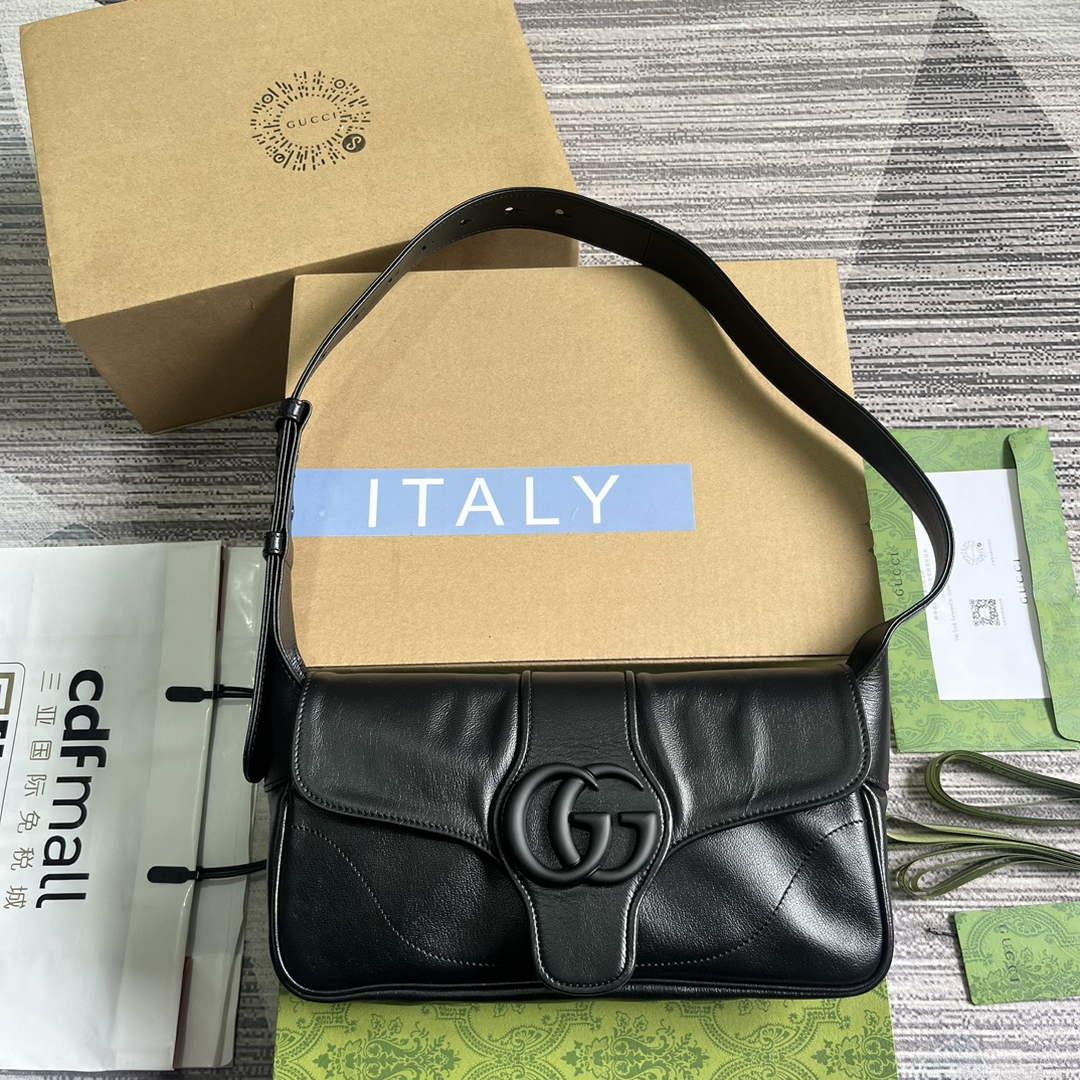 Gucci ‎767226 Aphrodite Small Shoulder Bag Black soft leather