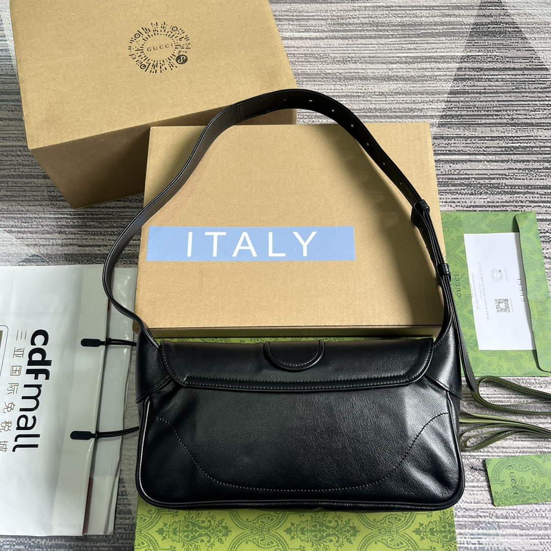 Gucci ‎767226 Aphrodite Small Shoulder Bag Black soft leather