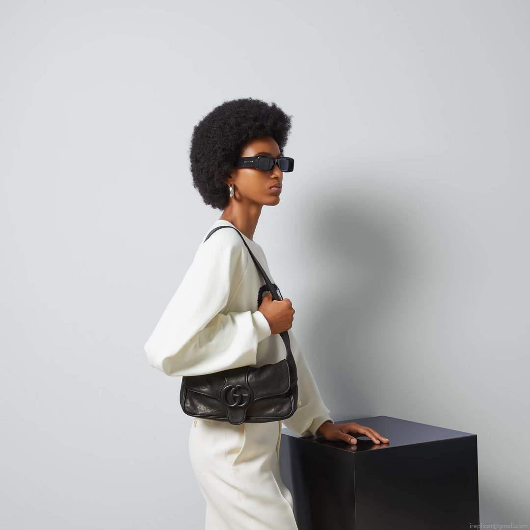 Gucci ‎767226 Aphrodite Small Shoulder Bag Black soft leather