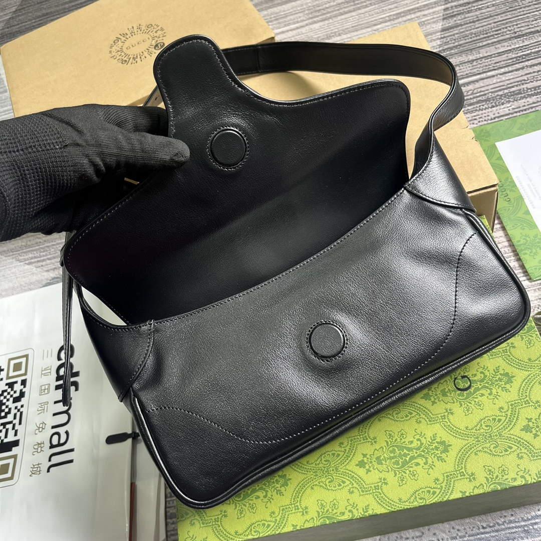 Gucci ‎767226 Aphrodite Small Shoulder Bag Black soft leather