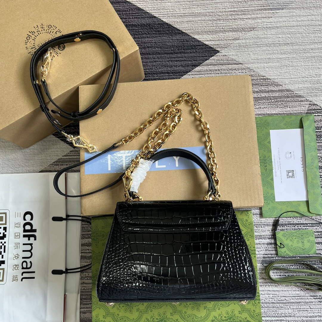 Gucci 703848 Gucci Horsebit 1955 Mini Bag Black crocodile leather