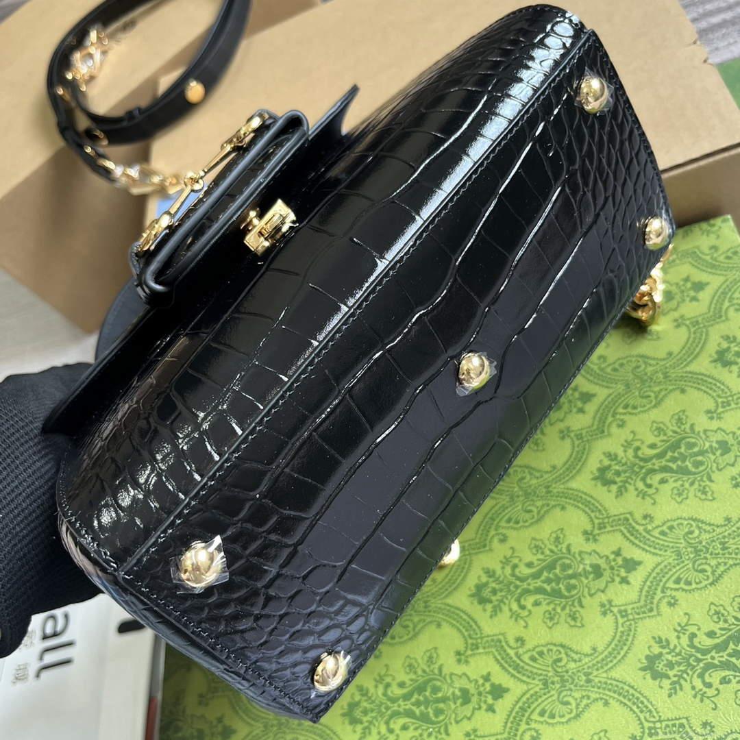 Gucci 703848 Gucci Horsebit 1955 Mini Bag Black crocodile leather