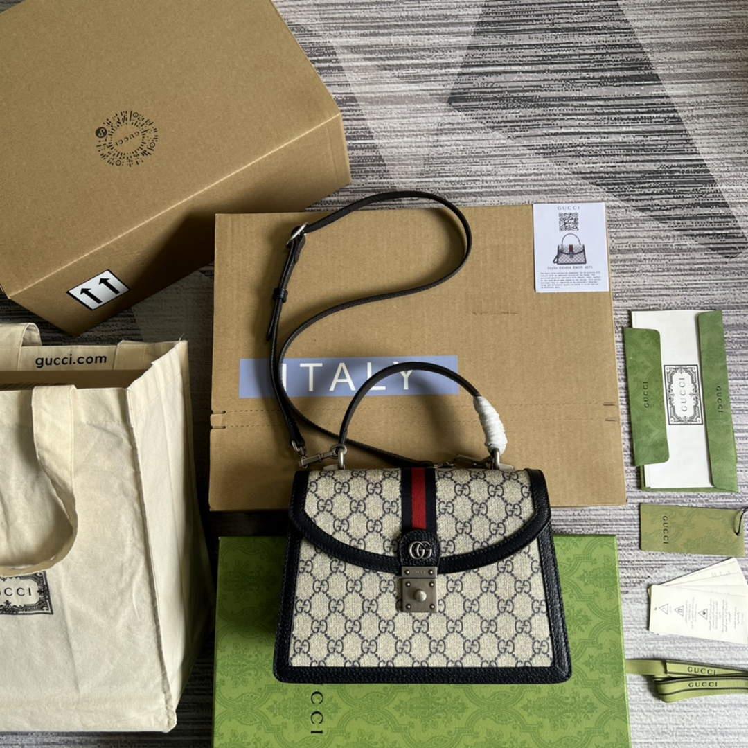 Gucci ‎‎651055 Ophidia GG Small Top Handle Bag Beige and Blue