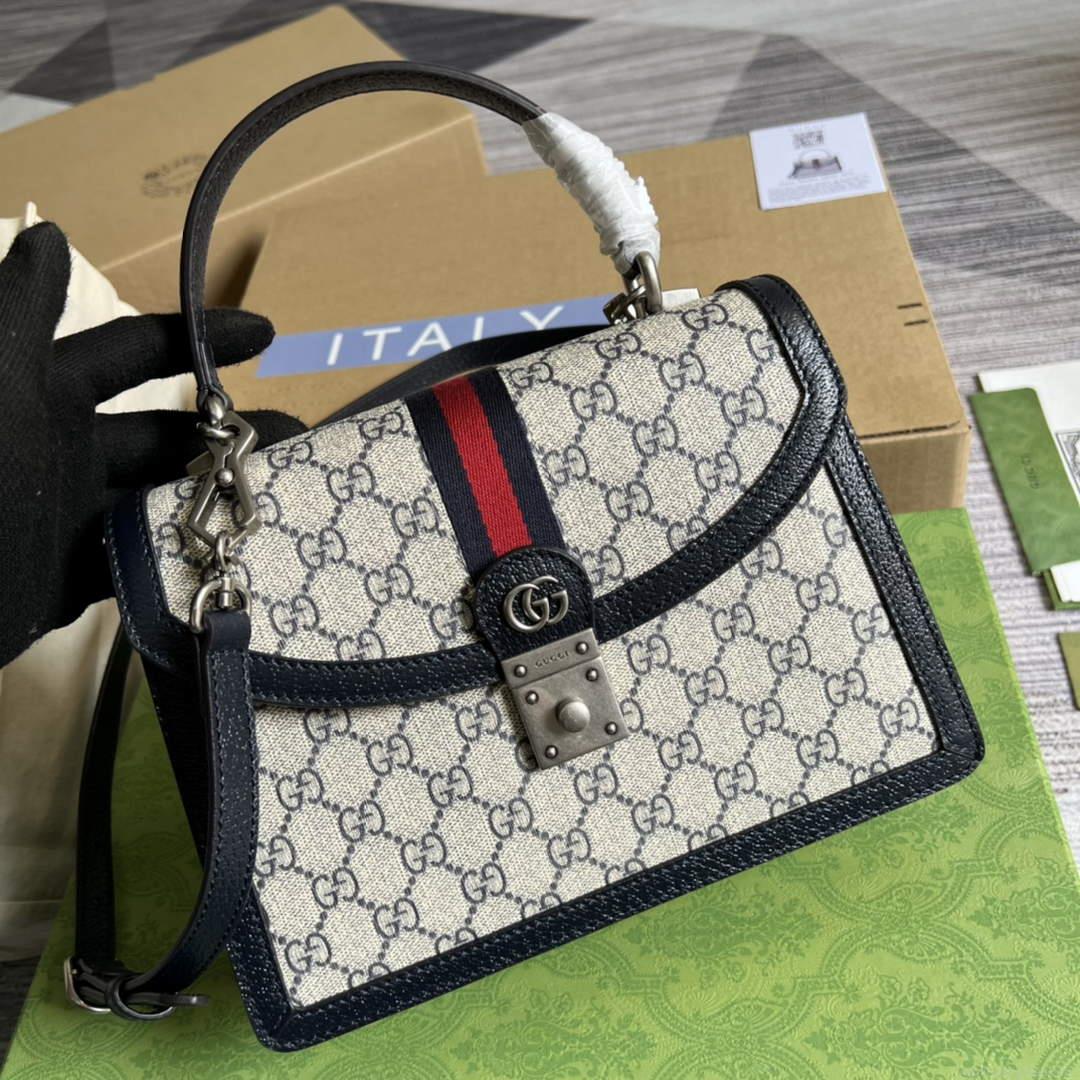 Gucci ‎‎651055 Ophidia GG Small Top Handle Bag Beige and Blue