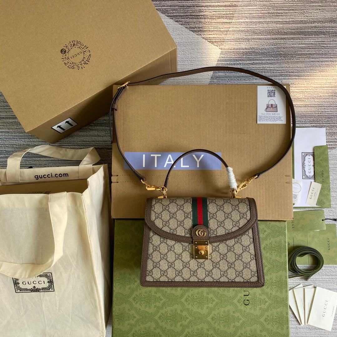 Gucci ‎‎651055 Ophidia GG Small Top Handle Bag Beige and Brown