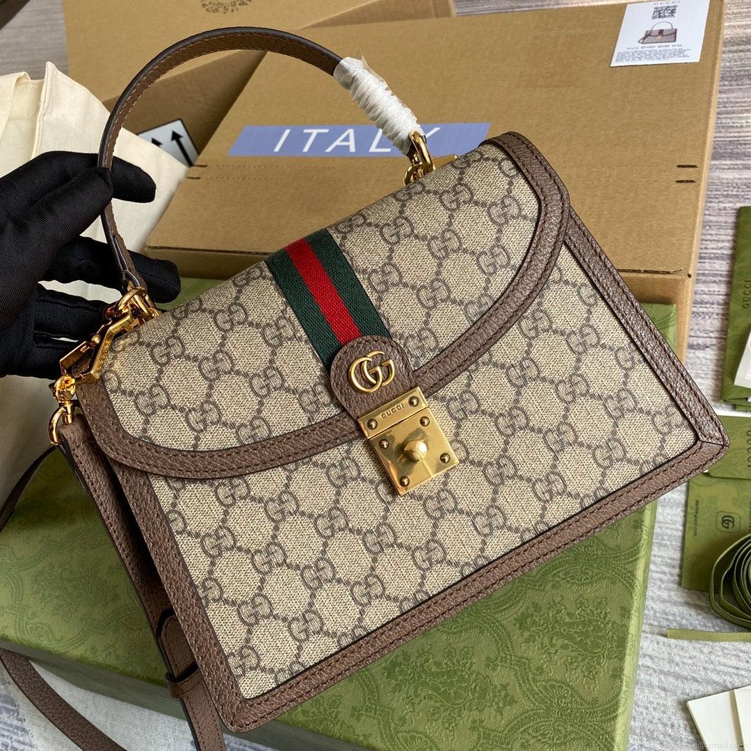 Gucci ‎‎651055 Ophidia GG Small Top Handle Bag Beige and Brown