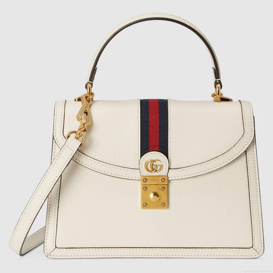 Gucci ‎‎651055 Ophidia Small Top Handle Bag With Web White leather
