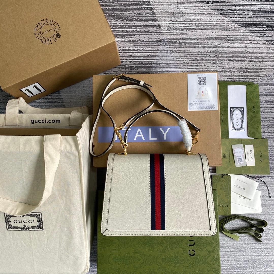 Gucci ‎‎651055 Ophidia Small Top Handle Bag With Web White leather