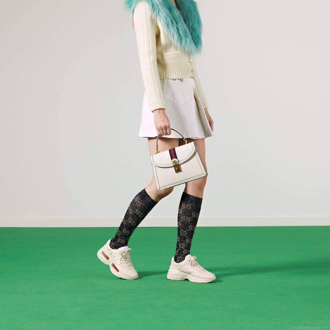 Gucci ‎‎651055 Ophidia Small Top Handle Bag With Web White leather