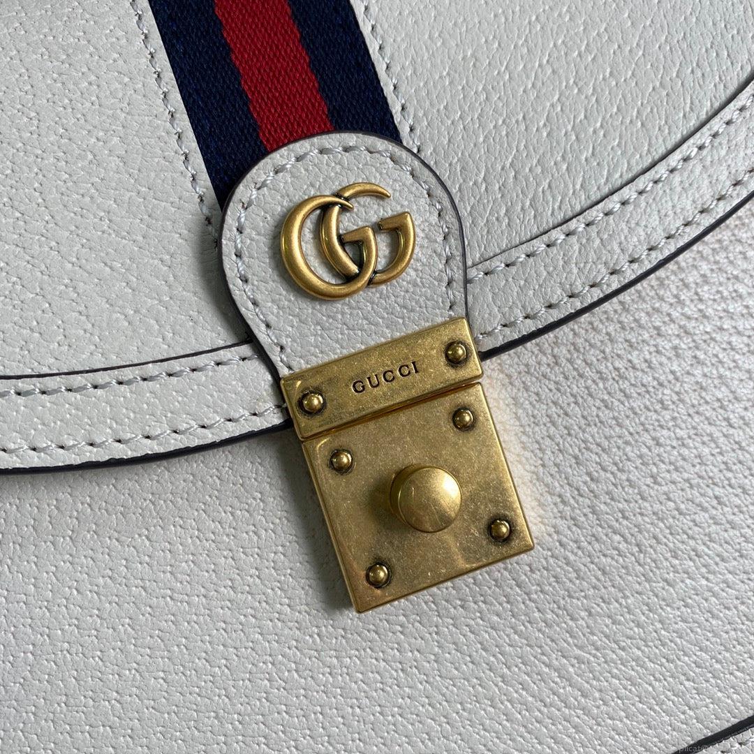 Gucci ‎‎651055 Ophidia Small Top Handle Bag With Web White leather