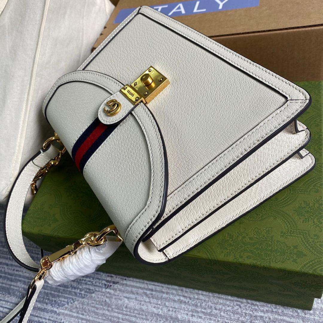 Gucci ‎‎651055 Ophidia Small Top Handle Bag With Web White leather