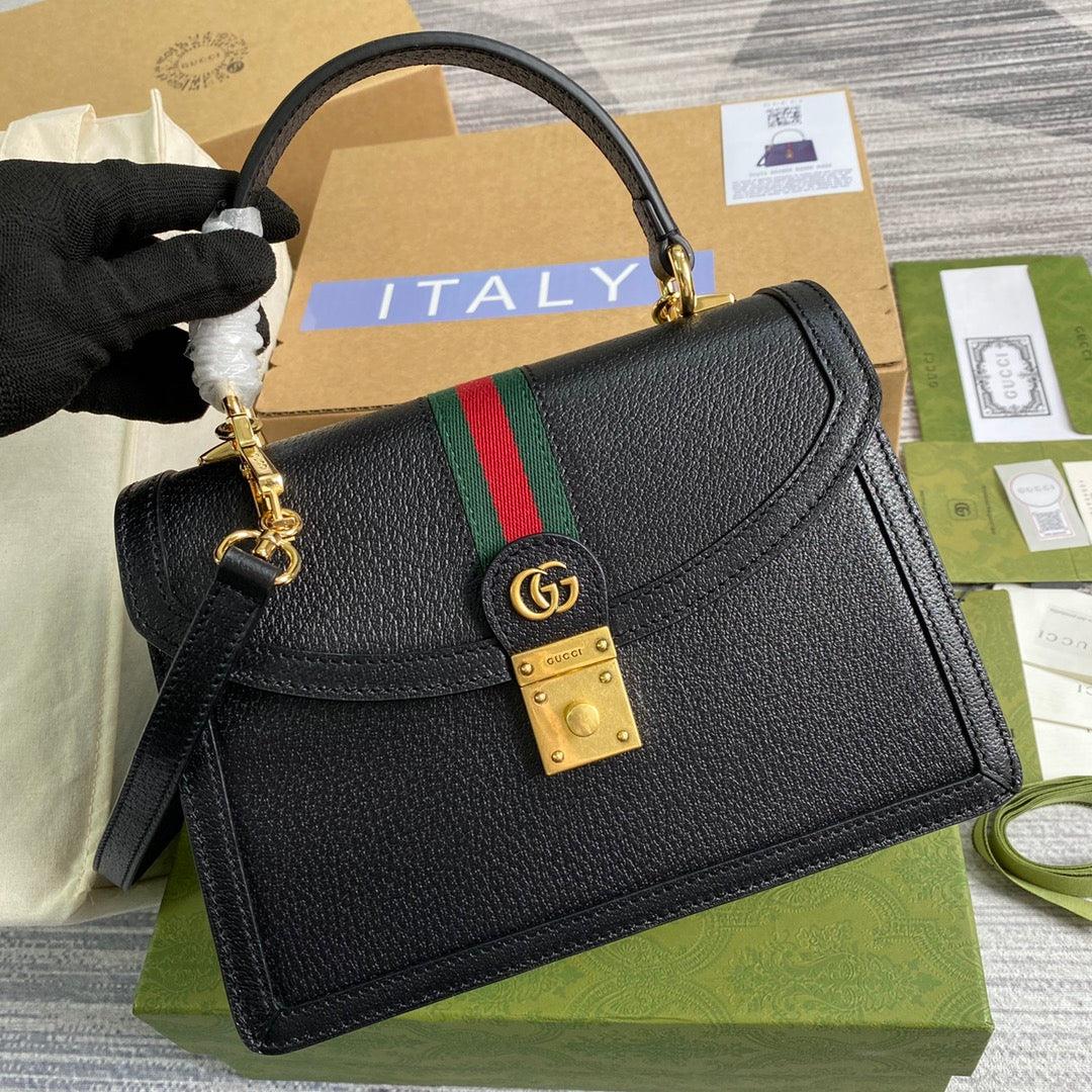 Gucci ‎‎651055 Ophidia Small Top Handle Bag With Web Black leather