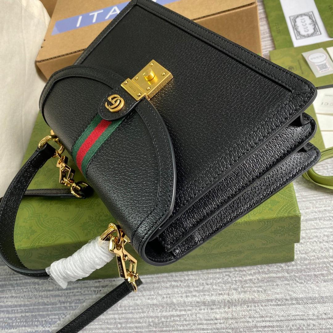 Gucci ‎‎651055 Ophidia Small Top Handle Bag With Web Black leather