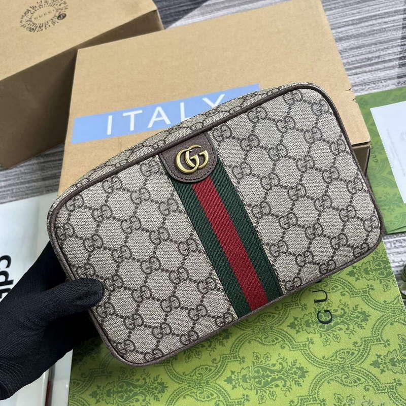 Gucci 760019 Gucci Savoy Toiletry Case With Web Brown