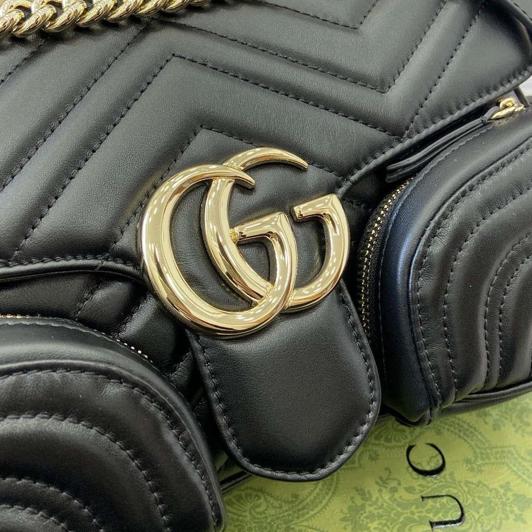 Gucci 795228 GG Marmont Small Multi Pocket Bag Black