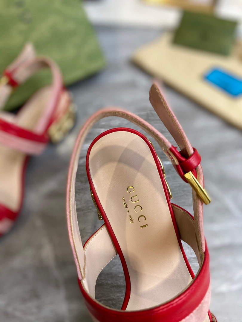 Gucci 655409 Women’s Sandal With Chain-Shaped Heel Leather Red