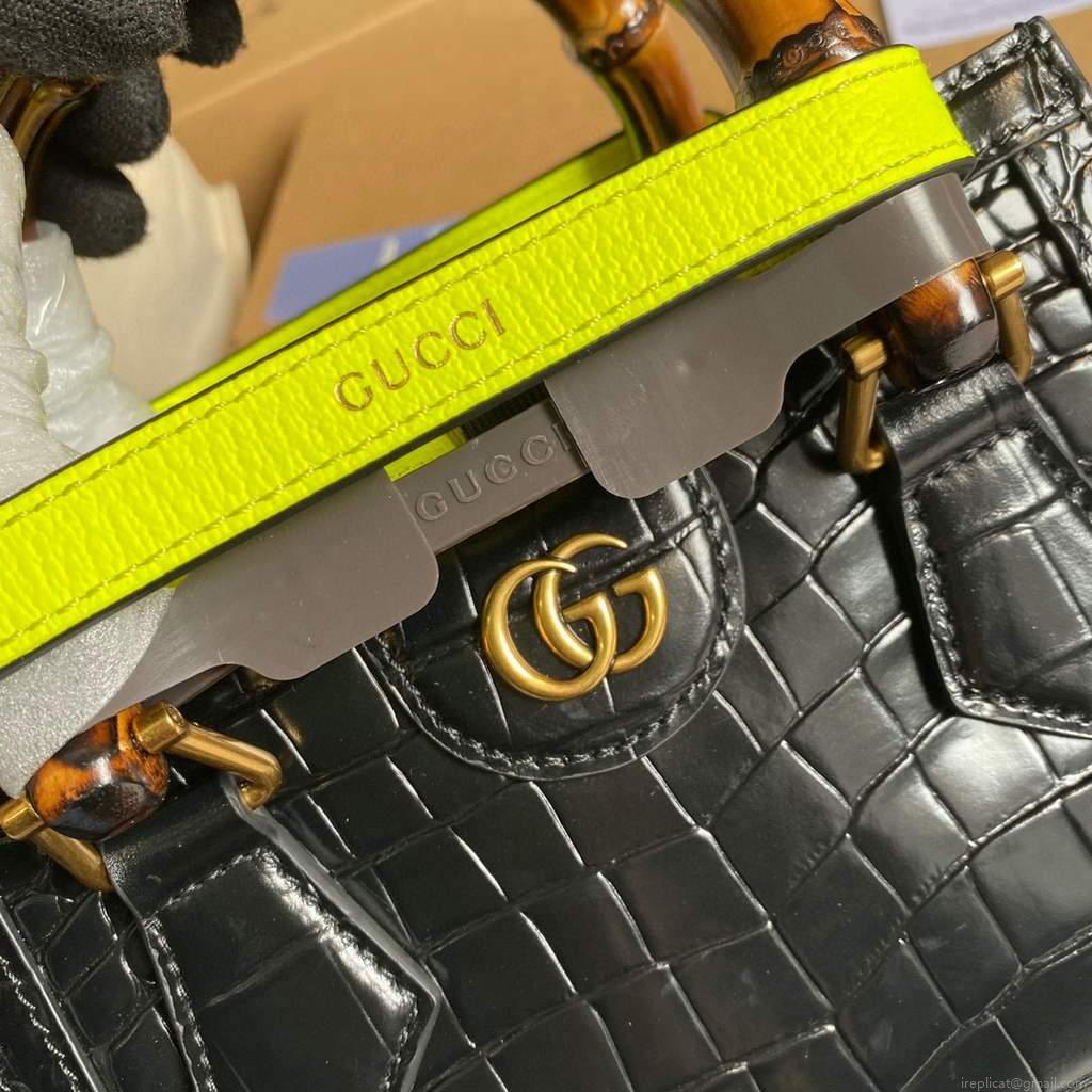 Gucci Diana Mini Tote Bag Crocodile LeatherTop Handle Bag Gucci ‎655661 Black