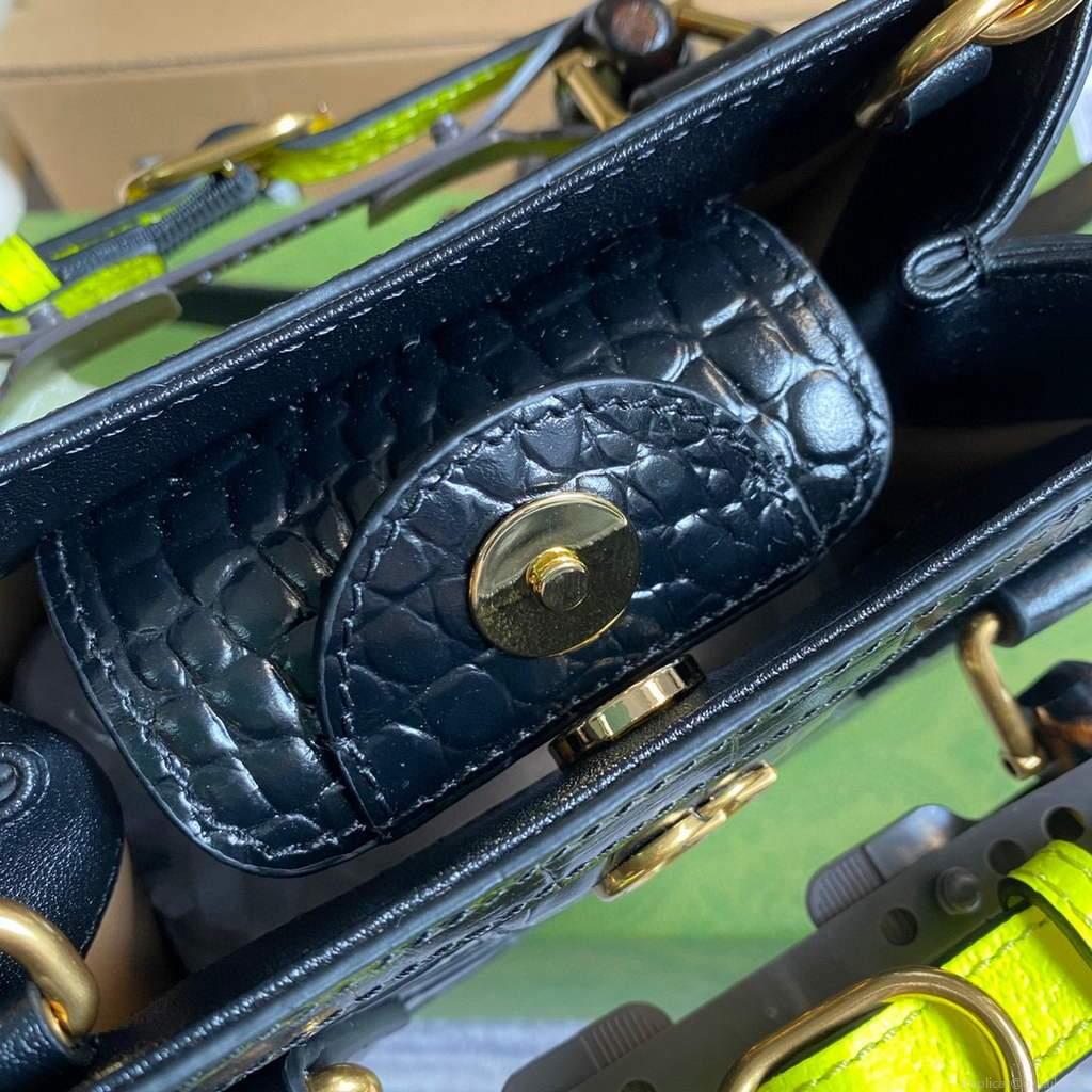 Gucci Diana Mini Tote Bag Crocodile LeatherTop Handle Bag Gucci ‎655661 Black