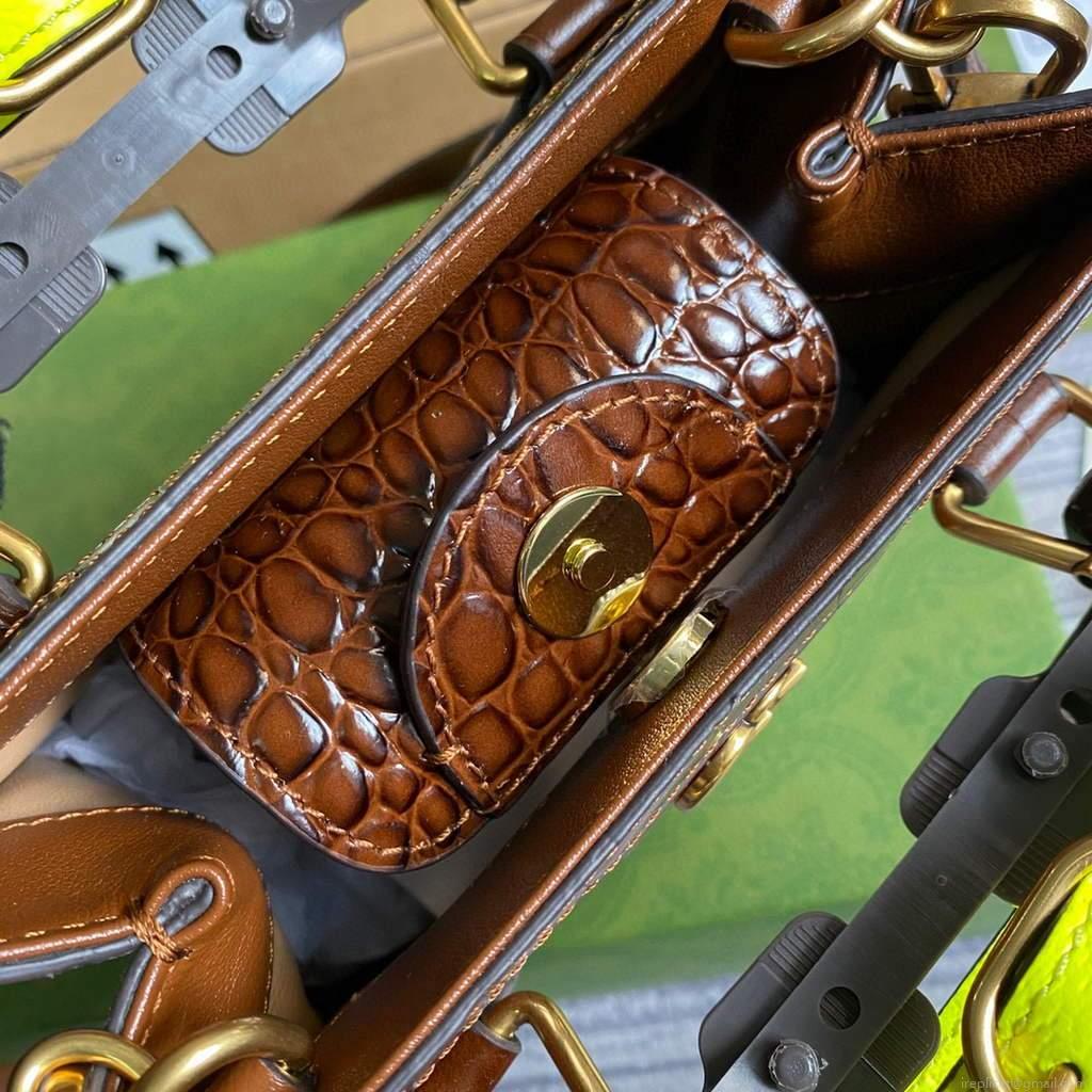 Gucci Diana Mini Tote Bag Crocodile LeatherTop Handle Bag Gucci ‎655661 Brown