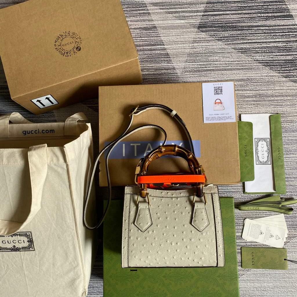 Gucci Diana Mini Tote Bag Ostrich LeatherTop Handle Bag Gucci ‎655661 Beige