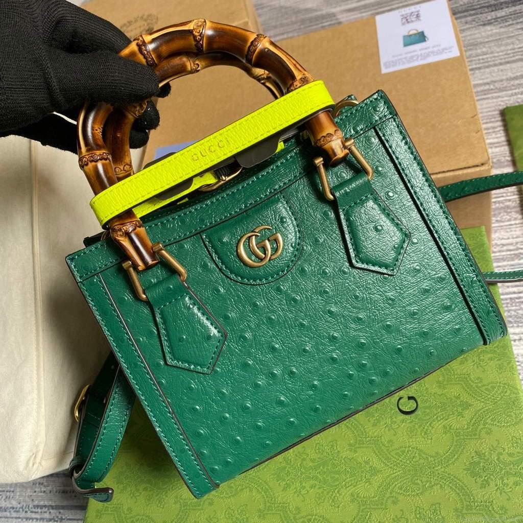 Gucci Diana Mini Tote Bag Ostrich LeatherTop Handle Bag Gucci ‎655661 Green