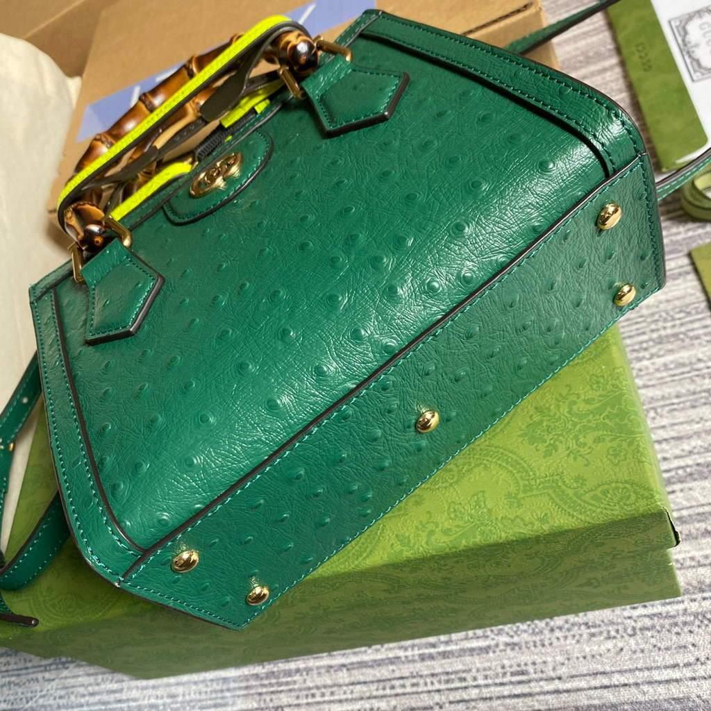 Gucci Diana Mini Tote Bag Ostrich LeatherTop Handle Bag Gucci ‎655661 Green