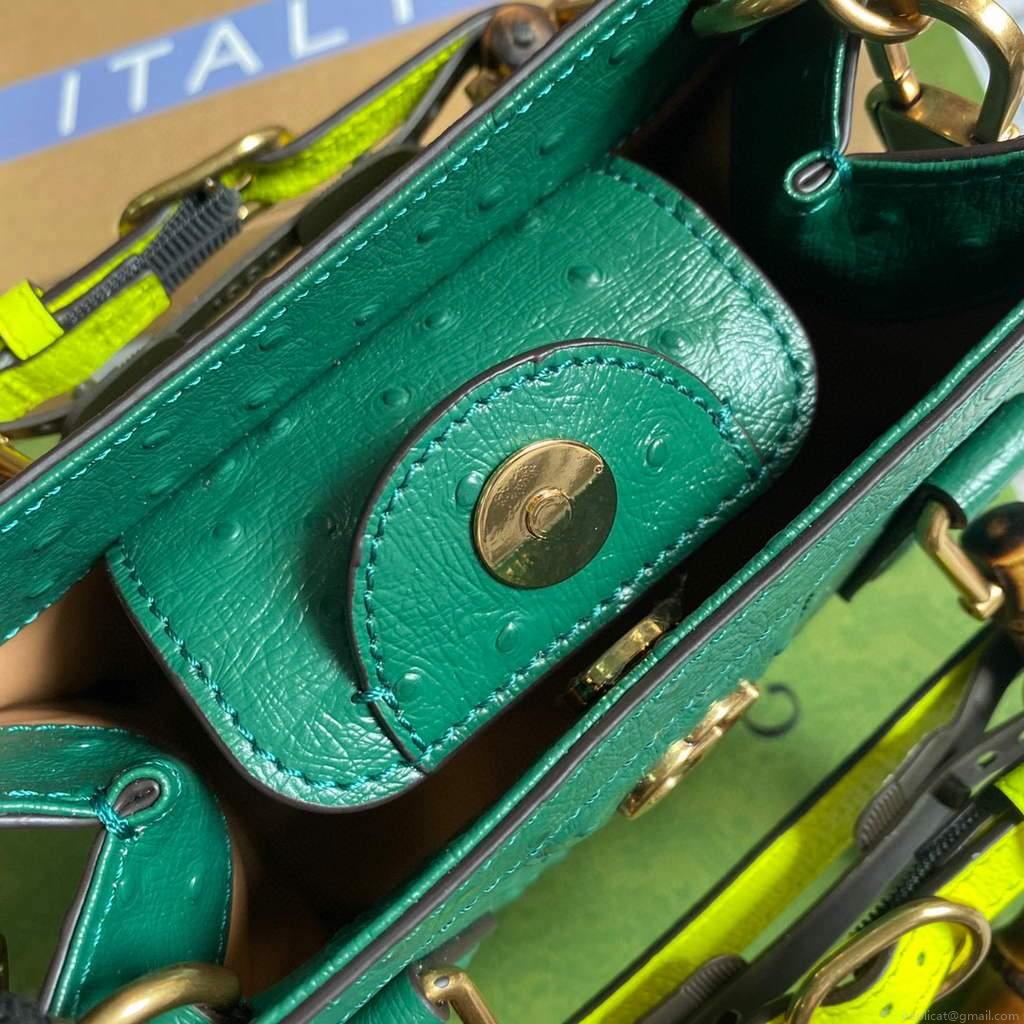 Gucci Diana Mini Tote Bag Ostrich LeatherTop Handle Bag Gucci ‎655661 Green