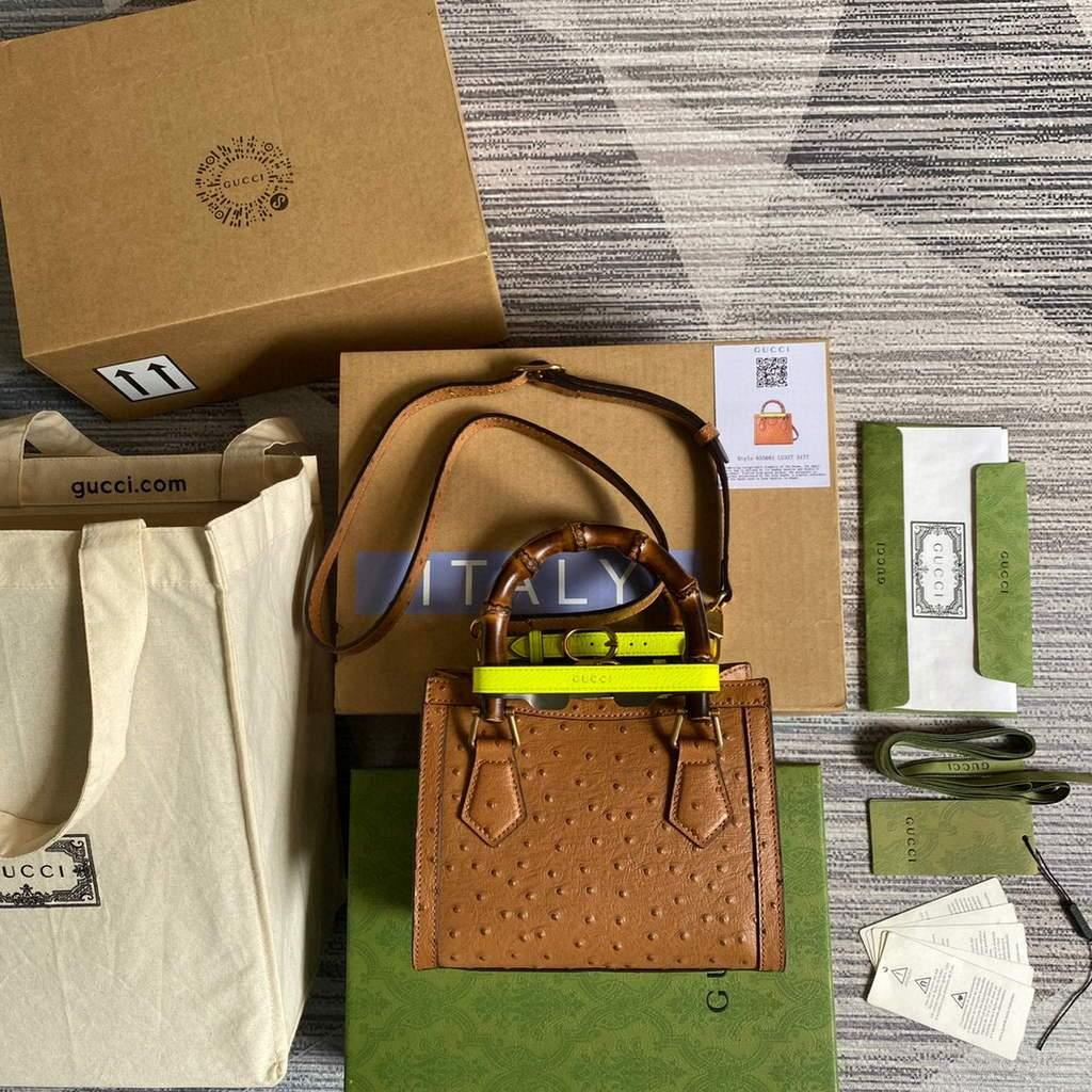 Gucci Diana Mini Tote Bag Ostrich LeatherTop Handle Bag Gucci ‎655661 Tan