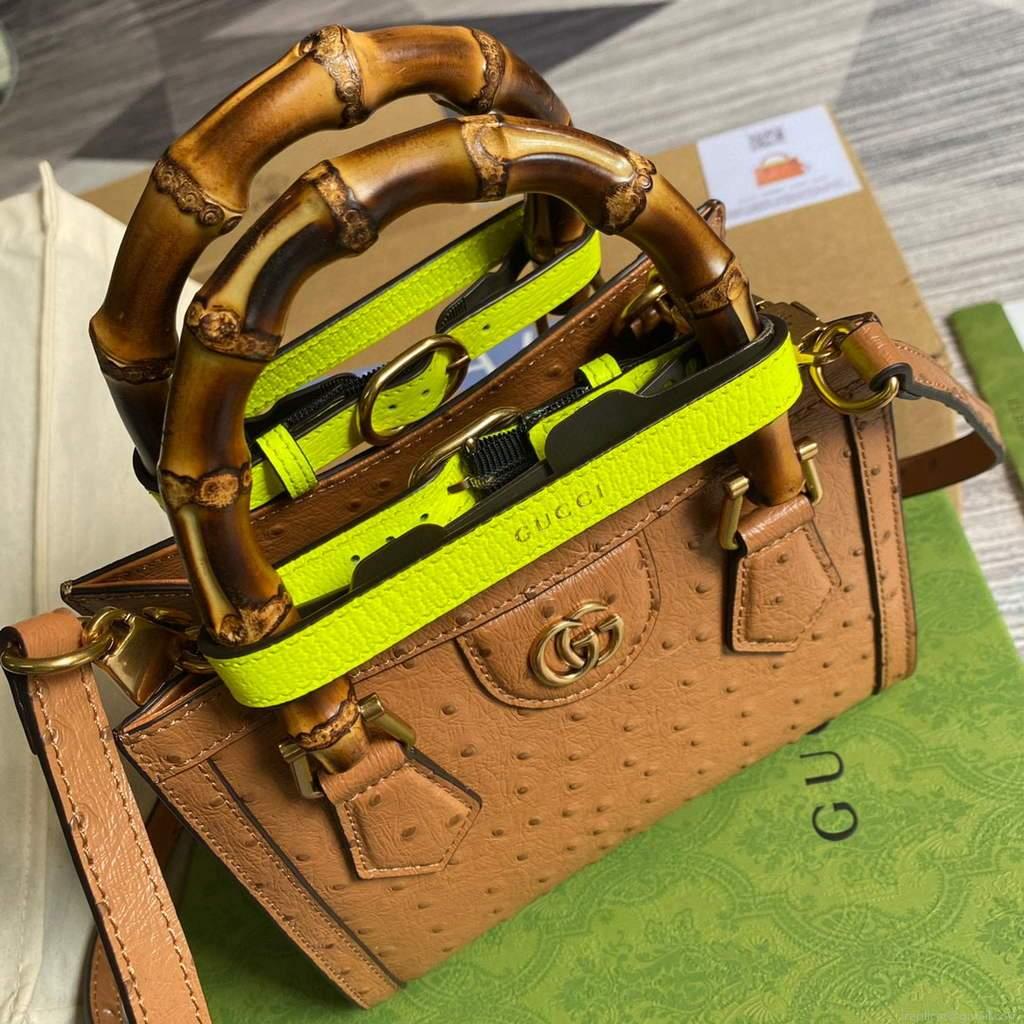 Gucci Diana Mini Tote Bag Ostrich LeatherTop Handle Bag Gucci ‎655661 Tan