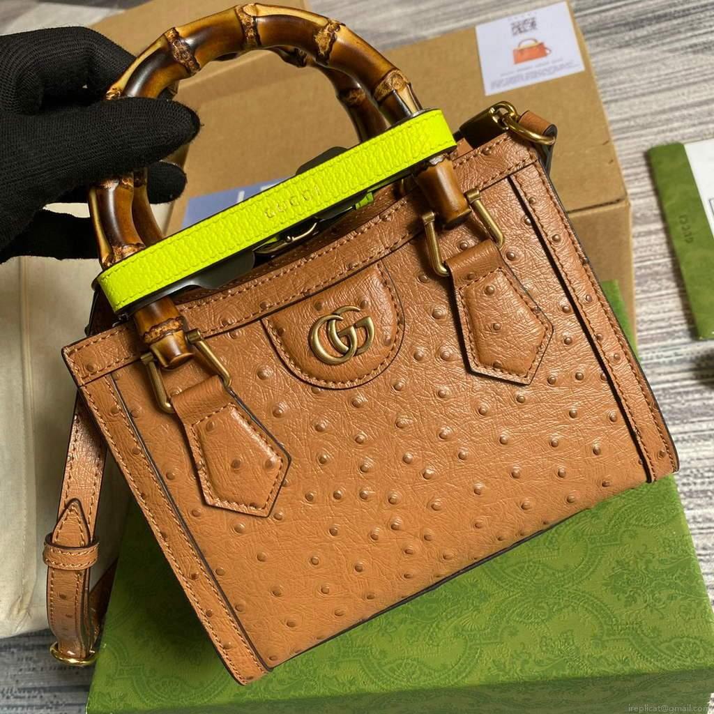 Gucci Diana Mini Tote Bag Ostrich LeatherTop Handle Bag Gucci ‎655661 Tan