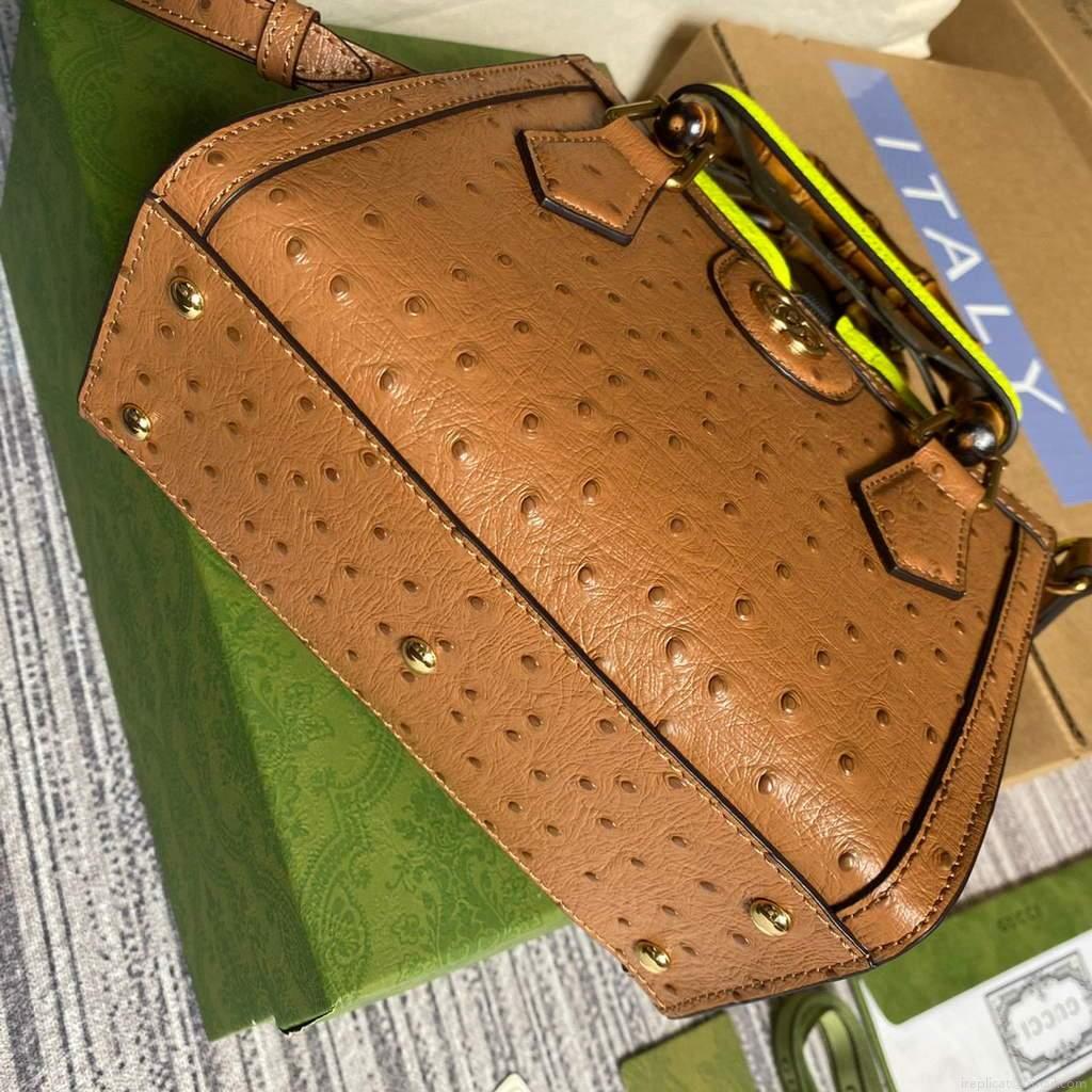 Gucci Diana Mini Tote Bag Ostrich LeatherTop Handle Bag Gucci ‎655661 Tan