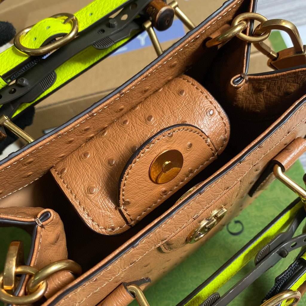 Gucci Diana Mini Tote Bag Ostrich LeatherTop Handle Bag Gucci ‎655661 Tan
