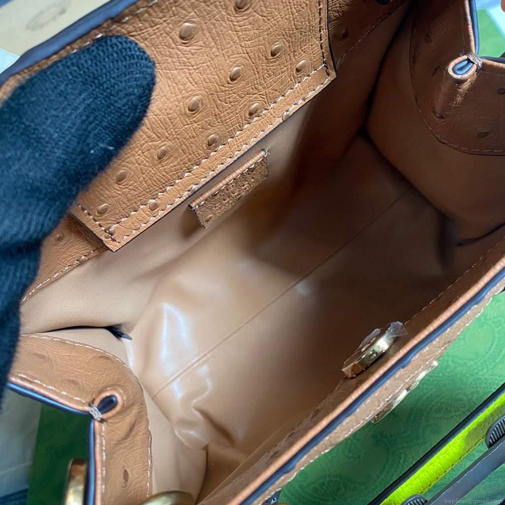 Gucci Diana Mini Tote Bag Ostrich LeatherTop Handle Bag Gucci ‎655661 Tan