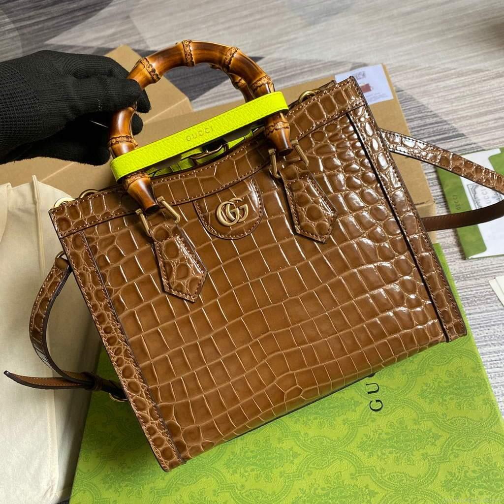 Gucci Diana Small Tote Bag Crocodile Top Handle Bag 660195 Brown