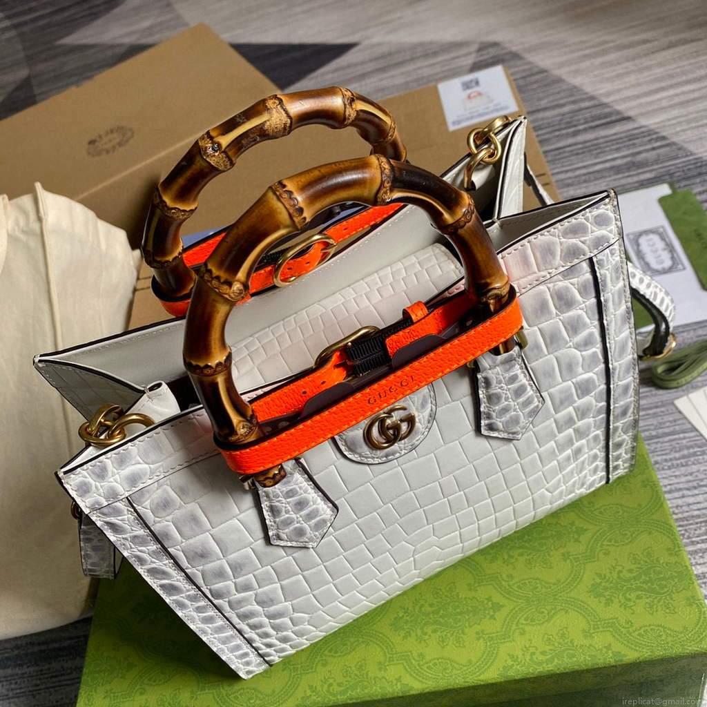 Gucci Diana Small Tote Bag Crocodile Top Handle Bag 660195 White