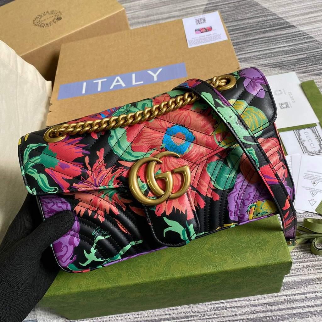 Gucci 443496 GG Marmont Medium Matelassé Shoulder Bag Black