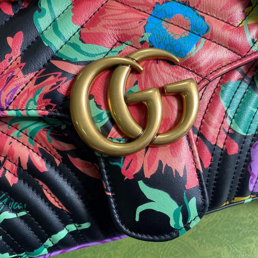 Gucci 443496 GG Marmont Medium Matelassé Shoulder Bag Black